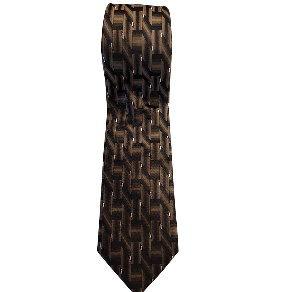 GEORGE Men's‎ All Silk Necktie Brown Beige Geometric Pattern Business Career